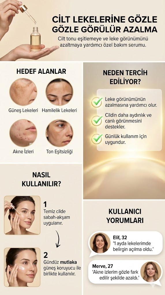 Cilt lekelerine gözle görülür azalma infografiği
